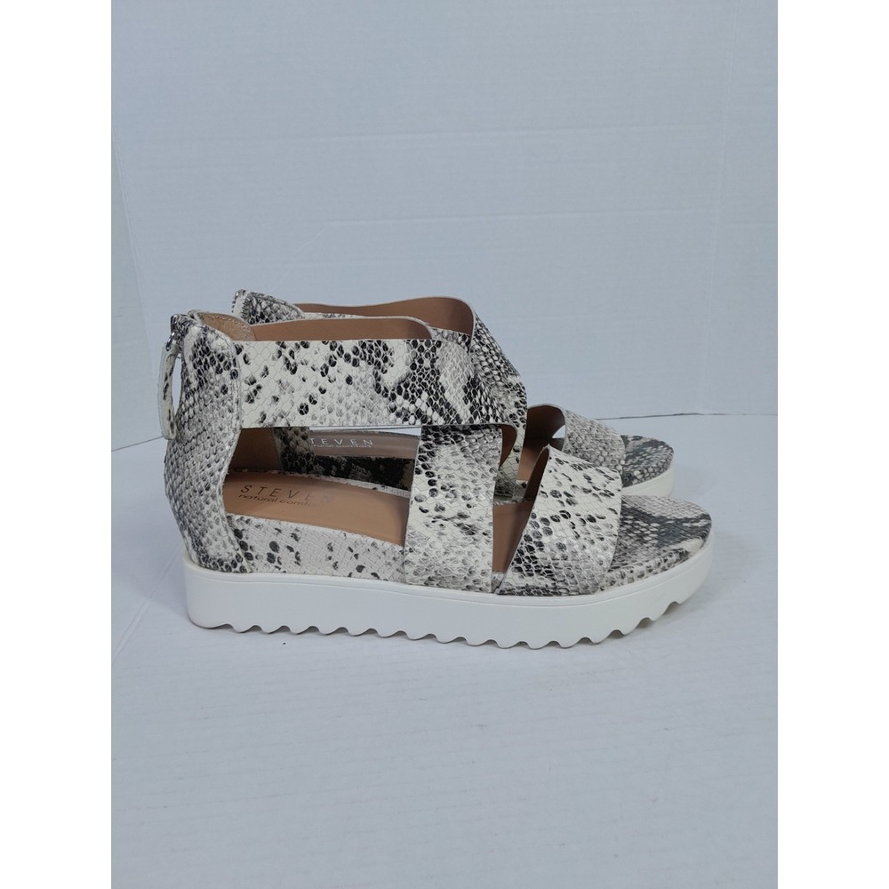 Steven Natural Comfort Kea White Snake Print Sandal Women Size 10 M
